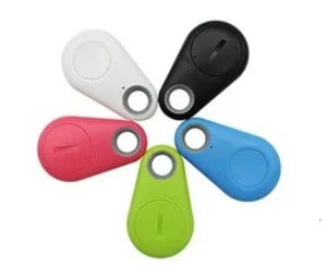 Five teardrop-shaped Bluetooth tracking tags arranged in a star pattern