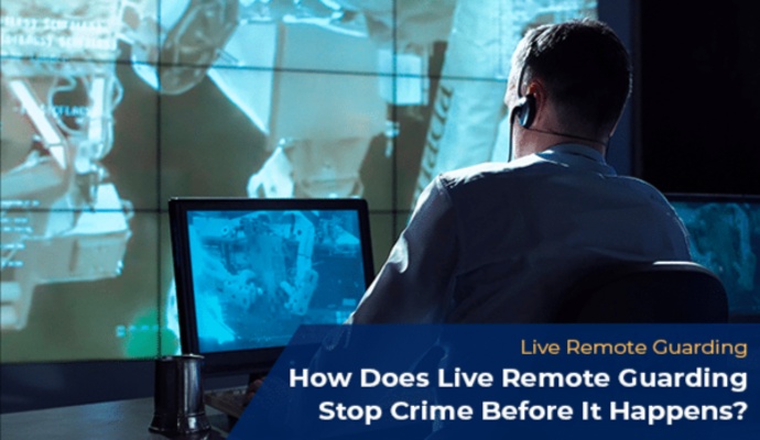 A security operator with a headset viewed from behind, monitoring a high-contrast surveillance screen to prevent incidents in real-time