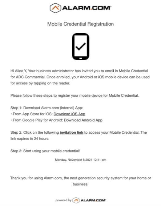 Mobile credential invitation