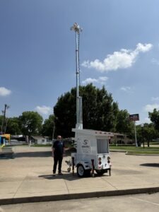 Sentry Security mobile surveillance trailer with its telescopic camera