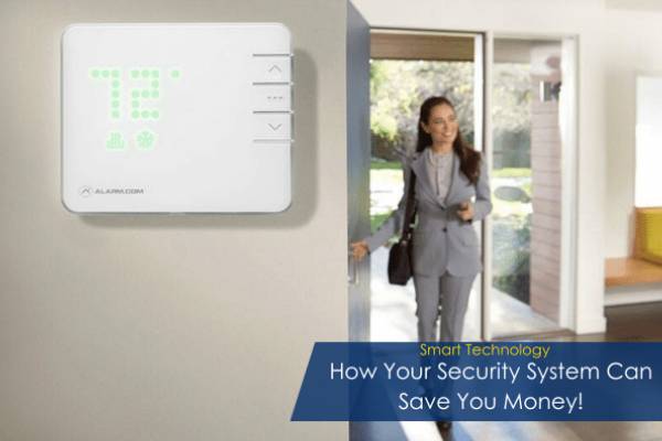 Smart security panel and thermostat saving energy costs.