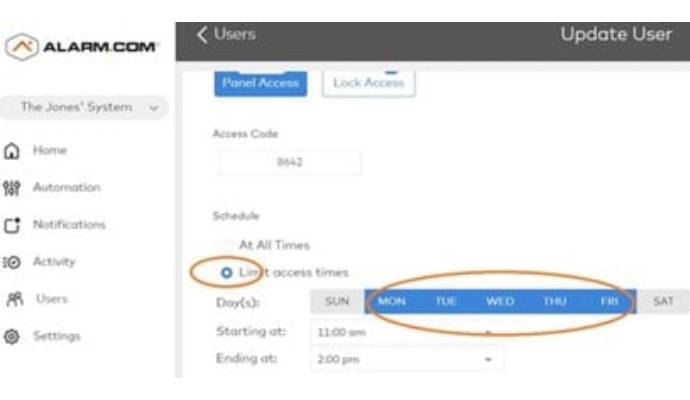 Specify access times