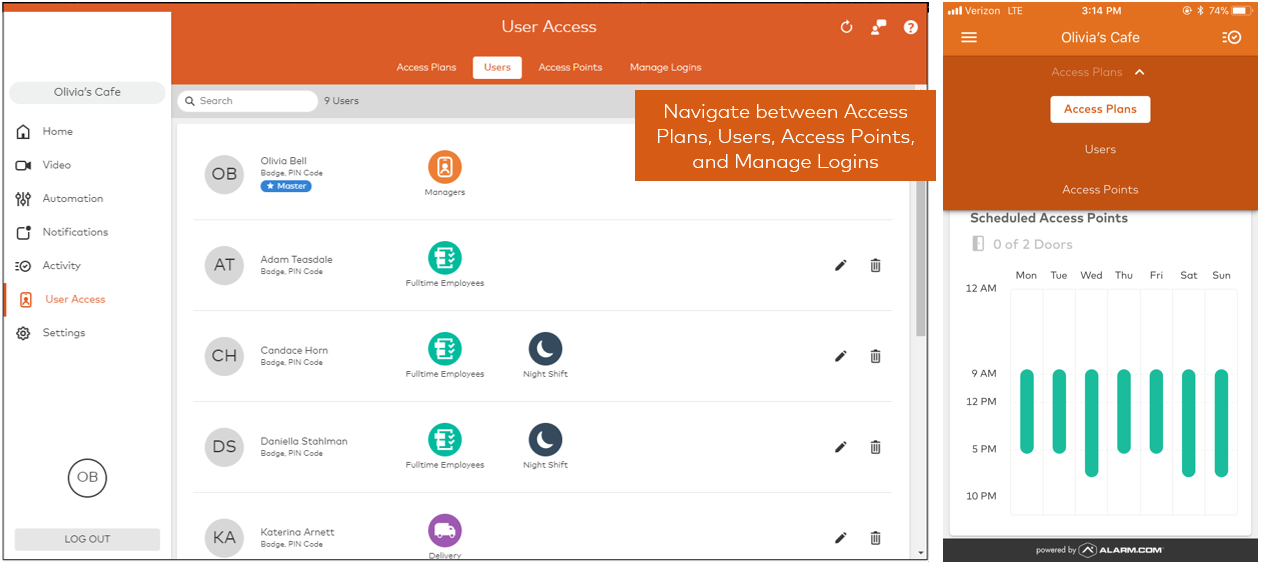 User access tab customer site