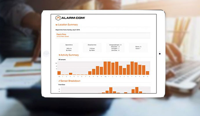 Business security dashboard on tablet
