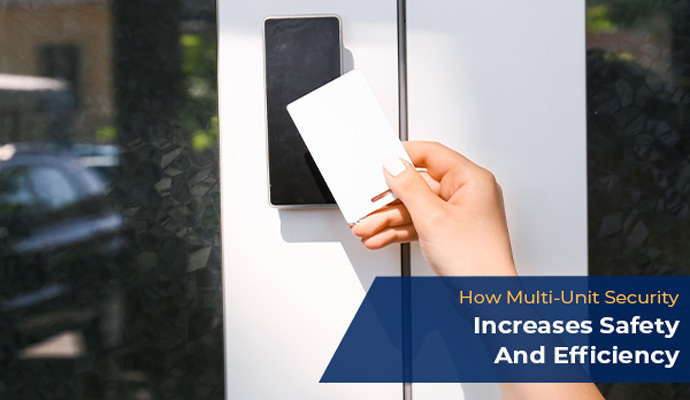 Person using an access card reader to unlock a secure door