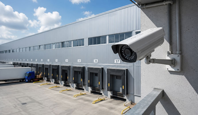 Bullet camera overlooking warehouse loading docks