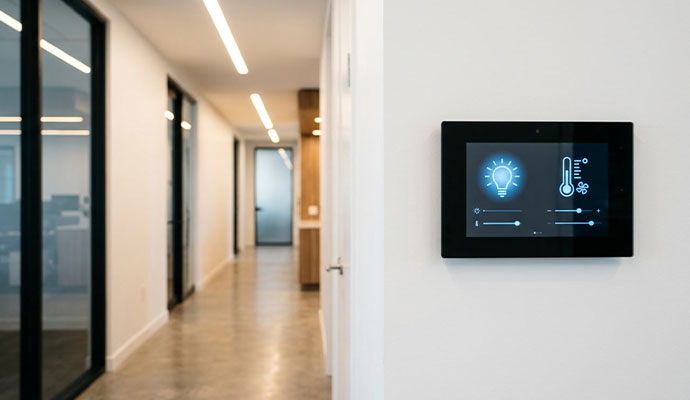 Office wall panel with lighting and hvac
