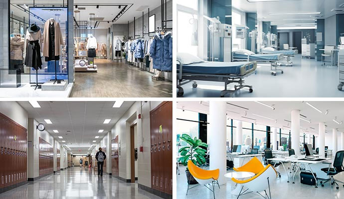 Retail hospital school office interiors collage