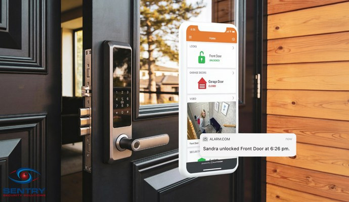 Smart door lock sending notification to a mobile app