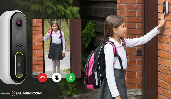 A kid using smart doorbell system