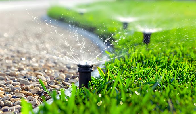 Lawn sprinkler irrigation system watering grass