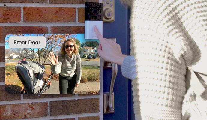 Woman using doorbell