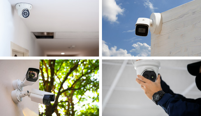 Collage of indoor, outdoor, bullet and dome security camera