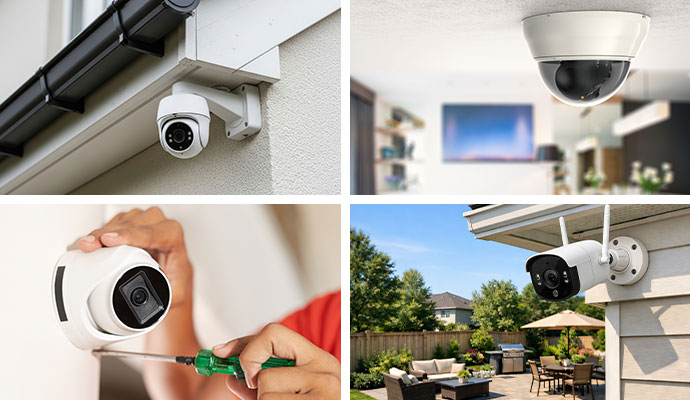 Dome and bullet security cameras collage