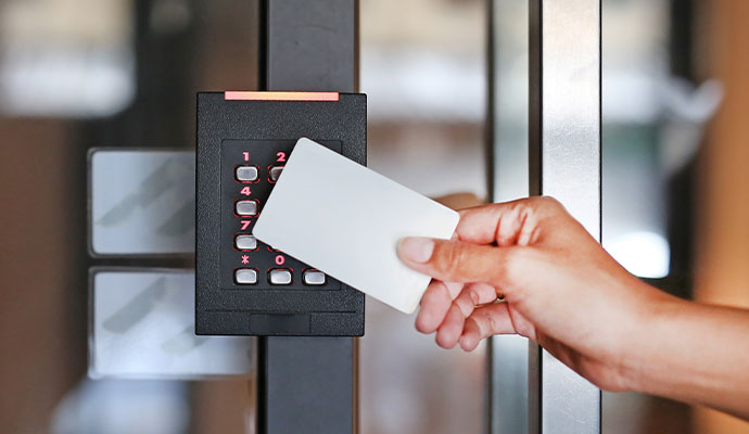 Keycard at access control keypad