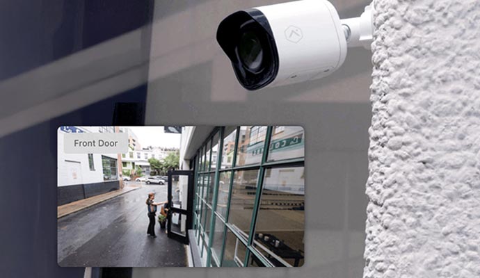 Outdoor security camera showing live front door surveillance monitoring