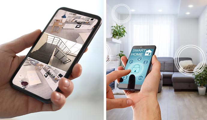 Collage of integrated smart home security and monitoring systems