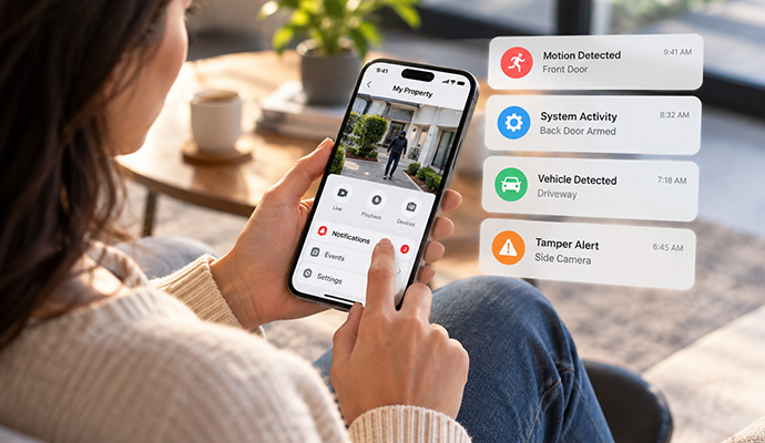 Woman checking security alerts on phone